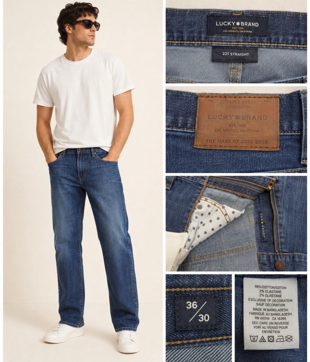 Lucky Brand Men's 221 Straight Leg Jeans Size 36x30 Medium Wash Denim